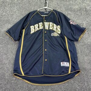 Milwaukee Brewers Jersey Mens XL Blue MLB Baseball True Fan Button Front Logo